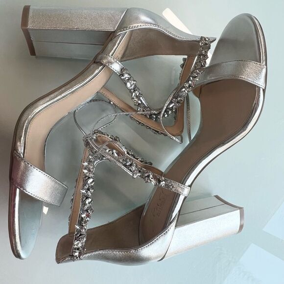 2 for $26 Jewel Badgley Mischka silver jeweled heels SZ 9 - Picture 6 of 13